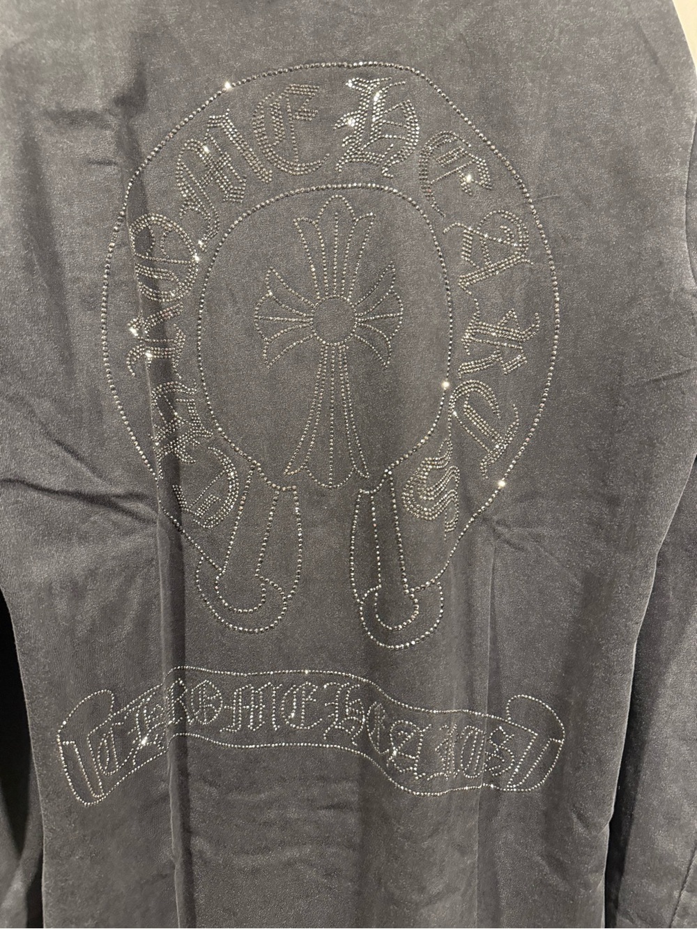 Chrome Hearts Black Charcoal Studded diamond Cross Long-Sleeve Tee - Picture 2 of 9